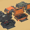 Industrial Equipment Tool Cases In Multiple Colors Orange Gray Green Open And Closed Storage