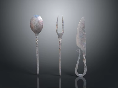 Handcrafted Metal Cutlery Set With Twisted Handle Spoon Fork And Knife 3d model
