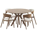 Modern Wooden Dining Table Set With Upholstered Chairs And Round Top Design