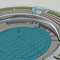 Modern Museum Building With Metal Grille Facade Glass Elements And Water Pool