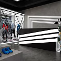 Modern Clothing Store Interior With Colorful Apparel Window Display And Red Blue White Fashion Racks