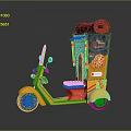 Yellow Mobile Food Tricycle With Pizza Design And Rolled Canopy On Top
