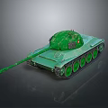 Green Military Tank Model with Turret Long Cannon and Metal Tracks