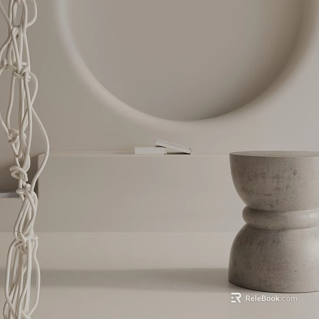 Minimalist Concrete Side Table With Rope Decor And Smooth Wall Background Design 3d model 