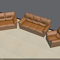 Brown Leather Sofa Set With Single And Three Seater On Light Colored Floor 3d model