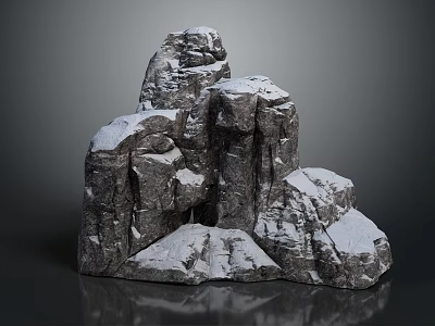 Snow Covered Natural Stone Rock Formation With Rugged Texture On Reflective Surface 3d model