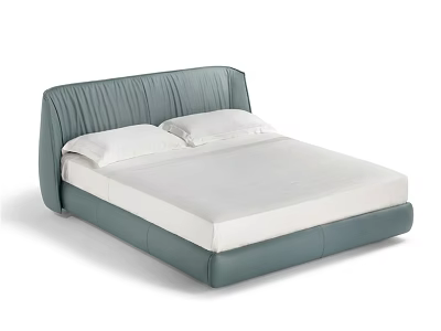Modern Light Blue Upholstered Double Bed With Pleated Soft Headboard For Cozy Home Bedroom Decoration 3d model