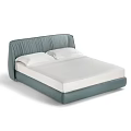 Modern Light Blue Upholstered Double Bed With Pleated Soft Headboard For Cozy Home Bedroom Decoration