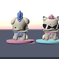 Children's Cute Cartoon Dog And Cat Toys With Hair Sunglasses On Pink Blue Bases