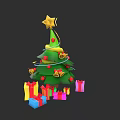 Christmas Ornament Set With Tree Golden Star Bells Red Balls And Colorful Gifts