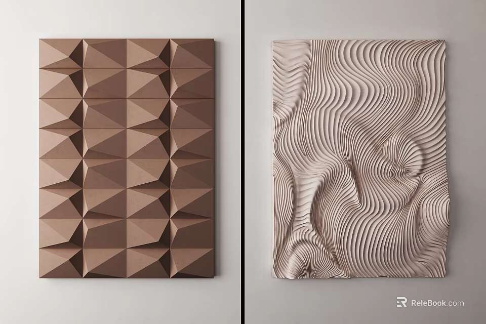 Modern Interior Brown 3D Textured Wall Decor With Geometric Wave Patterns 3d model
