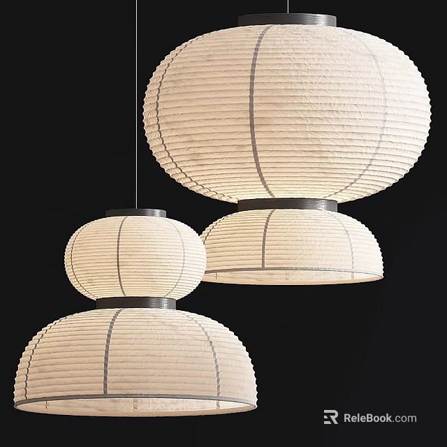 Modern White Striped Paper Lantern Pendant Lights For Interior Decor 3d model