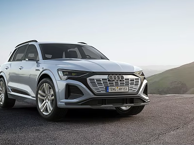Silver Audi SUV Parked On Open Road With Scenic Mountain Background 3d model Silver Audi SUV Parked On Open Road With Scenic Mountain Background 3d model