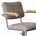 Modern Table and Chair Set With Leather Seat Metal Frame And Wooden Armrests
