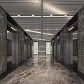 Elegant Modern Elevator Lobby Design With Polished Marble Floor Metal Doors And Ambient Ceiling Lights