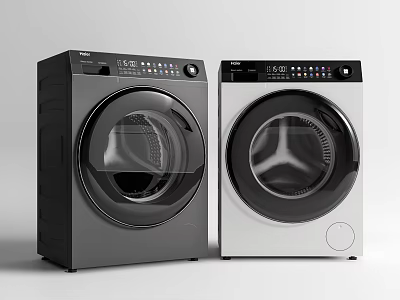 Two Modern Front Load Washing Machines in Gray and White Design 3d model