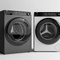 Two Modern Front Load Washing Machines in Gray and White Design