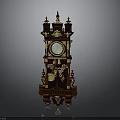 Antique Grandfather Clock With Ornate Carvings Gold Accents And Round Face