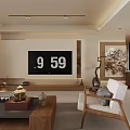 Modern Living And Dining Room Interior With Wicker Furniture Wooden Table Green Plants And Artwork