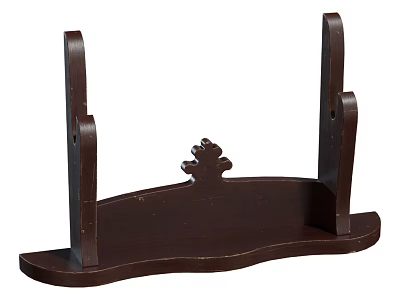 Dark Brown Wooden Storage Shelf with Vertical Supports and Decorative Carving for Home 3d model