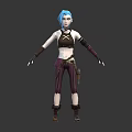 Blue Haired Fantasy Character With Sleeveless Top Striped Pants And Utility Belt