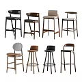 Modern Bar Stools With Various Designs Wooden Frames And Different Colors 3d model