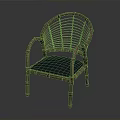 Elegant Wicker Rattan Armchair With Blue Cushion And Handwoven Back Design