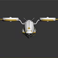 Futuristic White and Yellow Drone with Dual Large Rotors Aerodynamic Streamlined Body and Landing Wheels