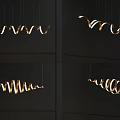 Modern Interior Design With Golden Curved Wavy Chandelier On Black Background