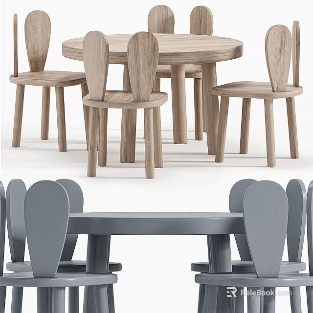 Cute Wooden Kids Table Set With Matching Chairs For Children's Room Furniture 3d model 