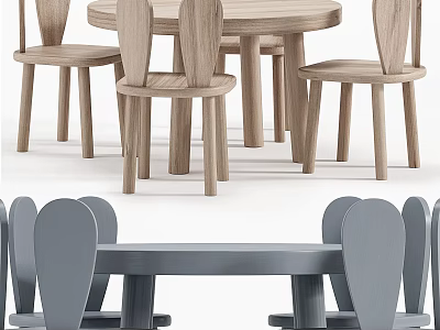 Cute Wooden Kids Table Set With Matching Chairs For Children's Room Furniture 3d model