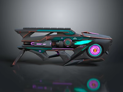 Futuristic Sci Fi Mechanical Device With Neon Green Purple Lights And Metallic Structure 3d model