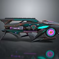 Futuristic Sci Fi Mechanical Device With Neon Green Purple Lights And Metallic Structure