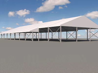 Large White Tent with Metal Frame Structure Set Against Blue Sky Background 3d model