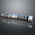 Silver Metal Lightsaber Weapon With Detailed Mechanical Design And Reflective Surface
