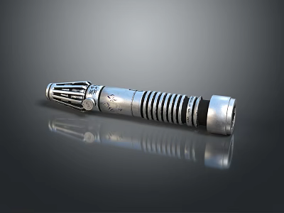 Silver Metal Lightsaber Weapon With Detailed Mechanical Design And Reflective Surface 3d model