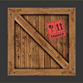 Sturdy Wooden Crate Featuring Wooden Planks Red Labels And Metal Rivets Design