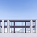 Modern Commercial Street Building With Glass Curtain Wall And Blue Sky White Clouds