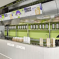 Modern Bubble Tea Shop Interior With Cartoon Character And Displays 3d model