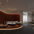 Lobby Reception Modern Interior With Orange Curved Wall Sofa Round Coffee Table And Ambient Lighting 3d model