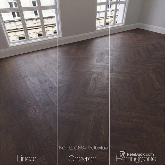 Dark Brown Herringbone Wooden Flooring With Natural Light In Interior Space 3d model 