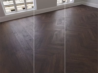 Dark Brown Herringbone Wooden Flooring With Natural Light In Interior Space 3d model