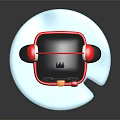 Cute Penguin Figurine Wearing Red Headphones And Red Scarf On Blue Ice Block