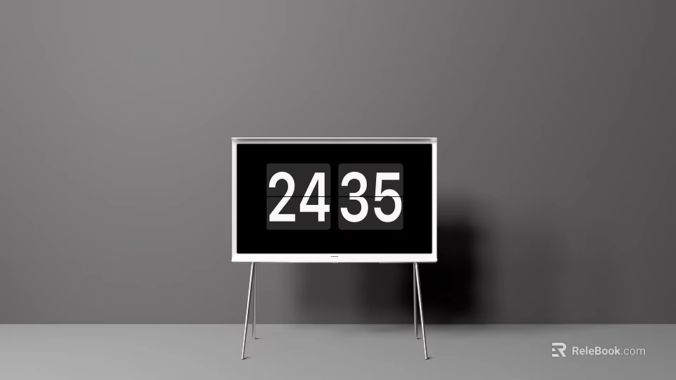 Modern Digital TV With White Frame Showing 2435 Display On Stand 3d model 