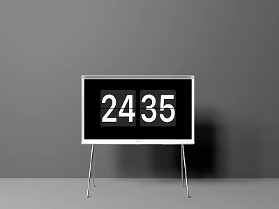 Modern Digital TV With White Frame Showing 2435 Display On Stand 3d model