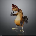 Cartoon Chicken Character With Red Hat Orange Body Black Wings And Yellow Feet