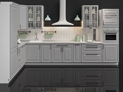 Modern Kitchen Interior With White Cabinets Range Hood And Countertop Storage 3d model