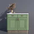 Green Entryway Side Cabinet With White Countertop And Dried Flowers In Vase
