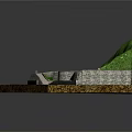 Detailed Terrain 3D Model Featuring Green Vegetation Winding Road and Building Structure 3d model