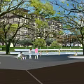 Residential Landscape with Lush Trees and Community Outdoor Activity Space